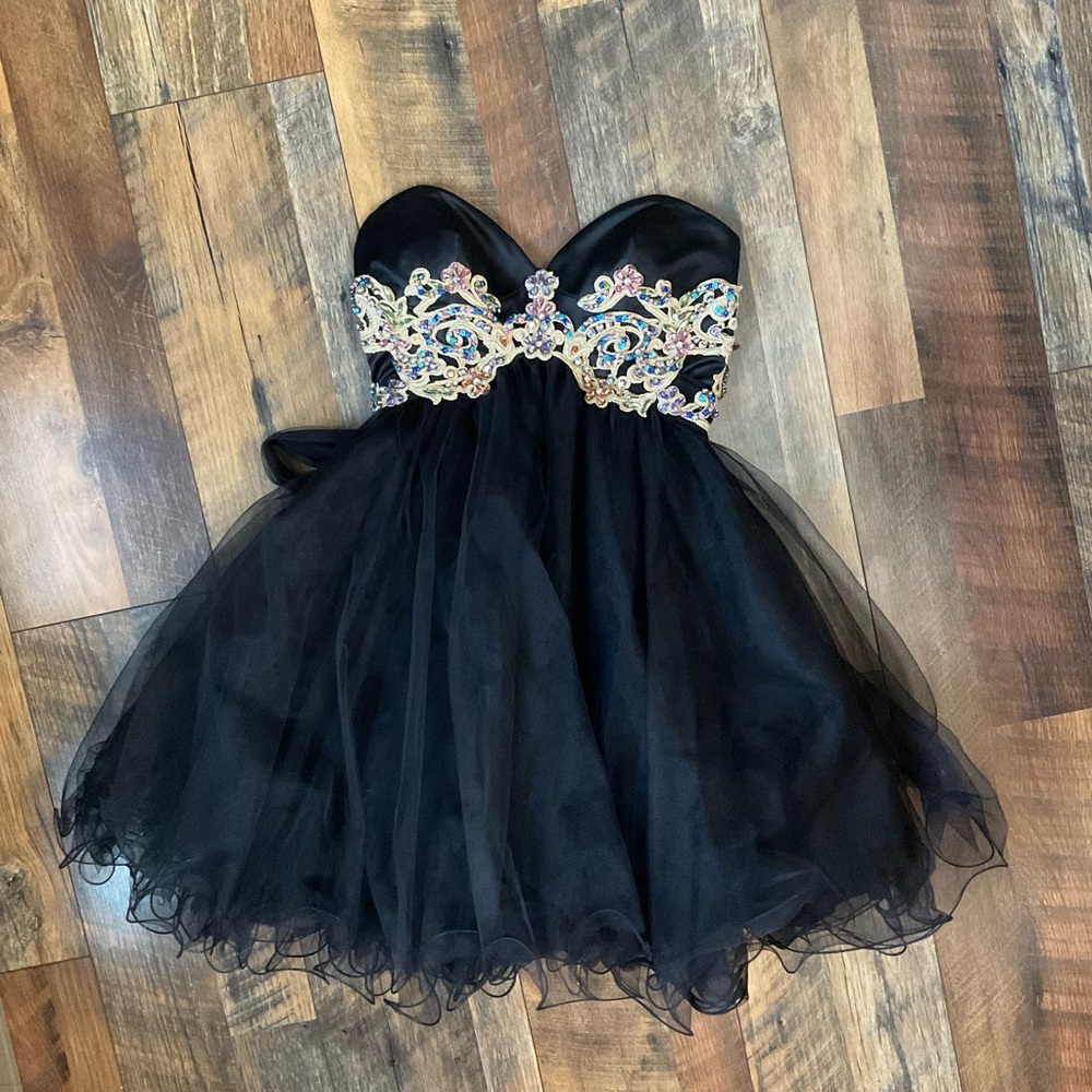 Sherri Hill Dress Size 0 Black Embroidered Rhinestone Crystals
